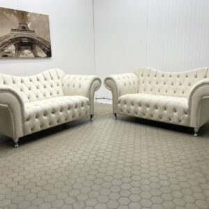 Cream Sofa Pair with Stud Detailing
