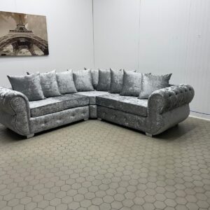 Large Crushed Velvet Corner Sofa with Plush Cushions