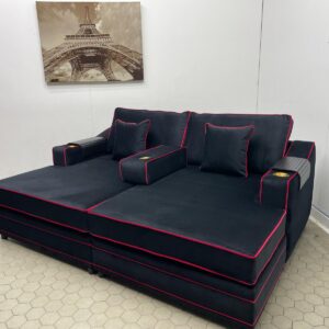 Black 2-Seater Cinema Sofa with Red Piping