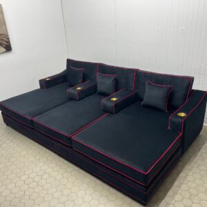 Black 3-Seater Cinema Sofa with Red Piping