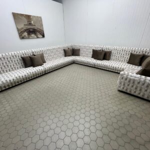 Grand U-Shaped Statement Sofa in Woven Pattern Fabric