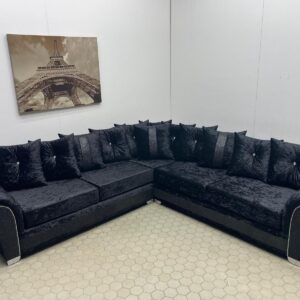 Black Crushed Velvet Corner Sofa with Sparkle Panels