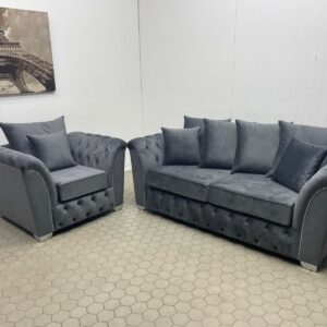 Ashton Grey Velvet Sofa and Armchair Suite