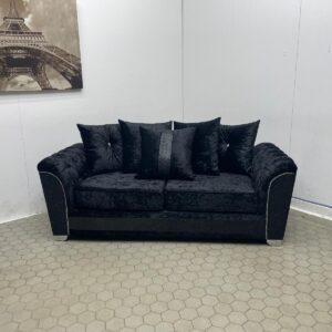 Black Crushed Velvet Sofa with Sparkle Panels