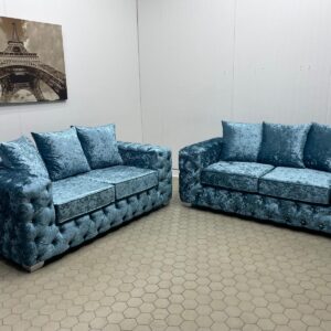 Pair of Dusty Blue Crushed Velvet Sofas