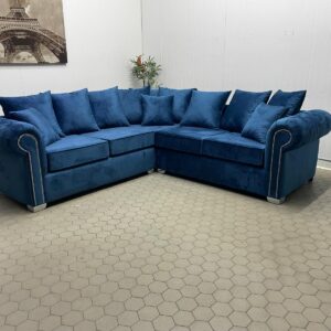 Royal Blue Chesterfield Corner Sofa with Silver Detailing