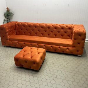 Ashton Orange Tufted Sofa with Matching Pouffe
