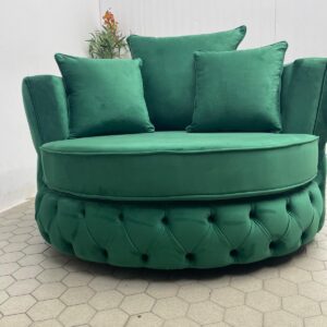 Green Circular Accent Chair with Tufting Detail
