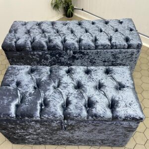 Pair of Crushed Velvet Storage Ottomans with Tufting Detail