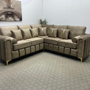 Generously Sized Taupe Corner Sofa with Gold Detailing