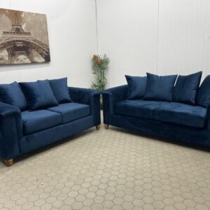 Pair of Deep Blue 2-Seater Sofas with Oversized Cushions