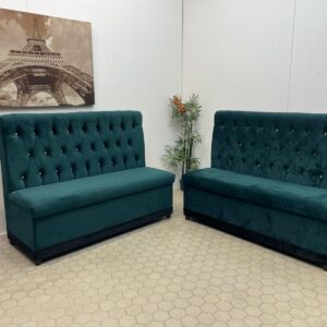 Pair of Turquoise Booth-Style Seats with Diamante Tufting