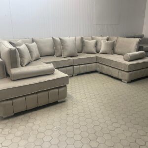 Taupe U-Shaped Corner Sofa with Cushions and Bolster Accents