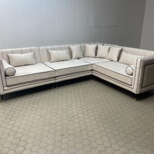 Corner Sofa with Black Piping and Matching Cushions