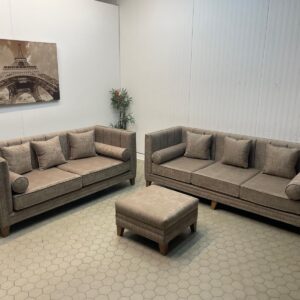 Soft Brown 3-Piece Sofa Set with Matching Pouffe