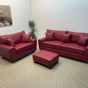 Red Leather 3-Piece Lounge Set