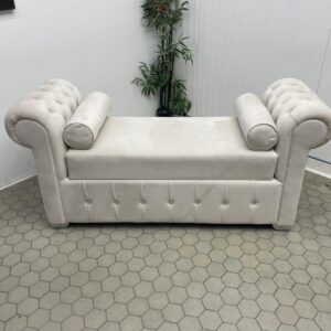 Light Stone Upholstered Accent Bench