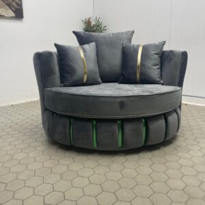 Grey Circular Accent Chair with Gold Detailing