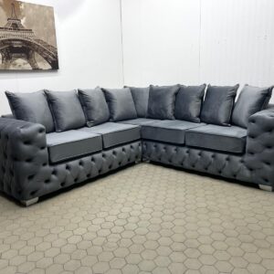 Large Grey Velvet 5-Seater Corner Sofa