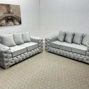Light Grey Velvet Ashton Sofa Set