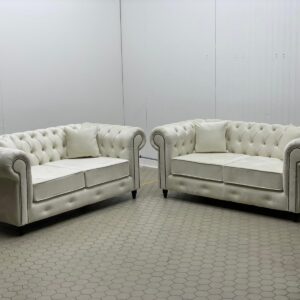 Pair of Cream 2-Seater Chesterfield Sofas