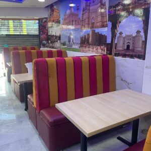 Retro Commercial Booth Seating in Red and Yellow