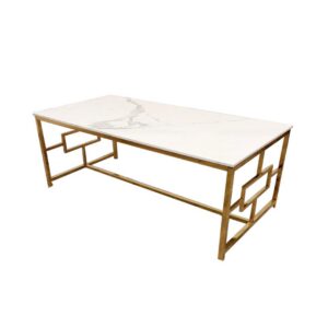 Marble-Effect Coffee Table with Sculptural Gold Base