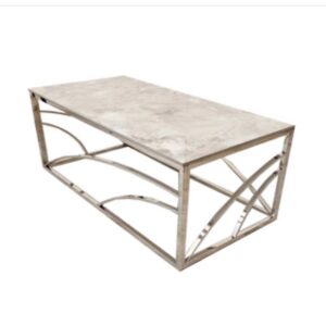 Marble-Effect Coffee Table with Sculptural Silver Base