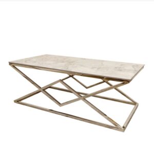 Marble-Effect Coffee Table with Sculptural Gold Base