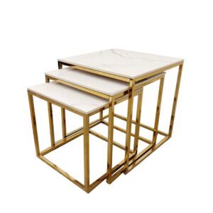 Nesting Coffee Tables with Square Marble Top and Gold Base