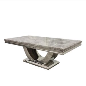 Marble Coffee Table with Sculptural Stainless Steel Base