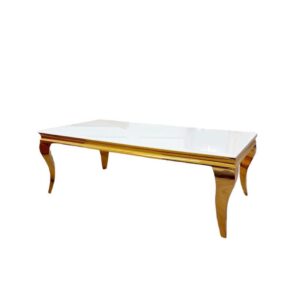 White High-Gloss Coffee Table with Gold Finish